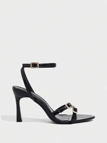CUCCOO SZL Sandalias de tacón alto negro de moda para mujer, zapatos de primavera y verano para vacaciones de primavera, Pascua y baile de graduación - PU negro - Ver 7
