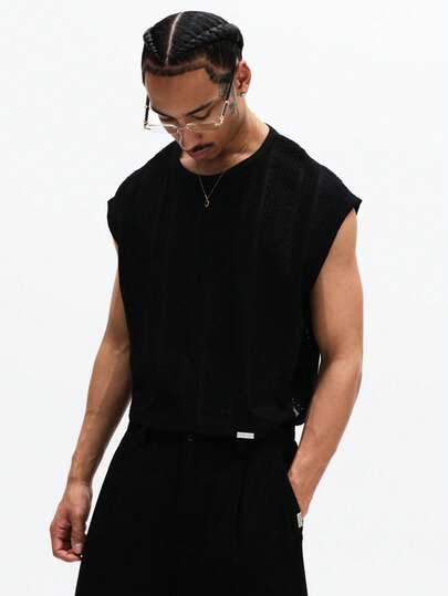 SUMWON Ärmlös linne ribbad textur rund halsringning sommar casual muskeltröja semester strand lättvikt