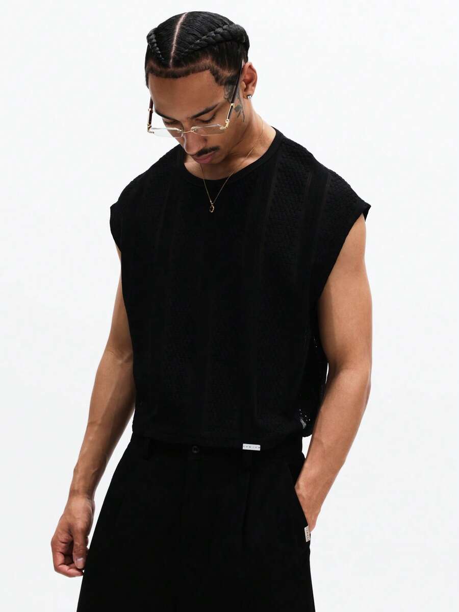 SUMWON Sleeveless Tank Top Ribbed Texture Crew Neck Summer Casual Muscle Tee Vacation Beach Lightweight - Black - View 1