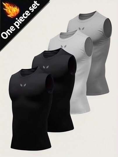 Manfinity Sport Corelite Men's Wing Print Round Neck Casual Fitness Sports Tank Top Workout Tops Pack Sleeveless Workout Shirts Sleeveless Compression Shirt Mens Sleeveless Shirts Compression Shirt Pack
