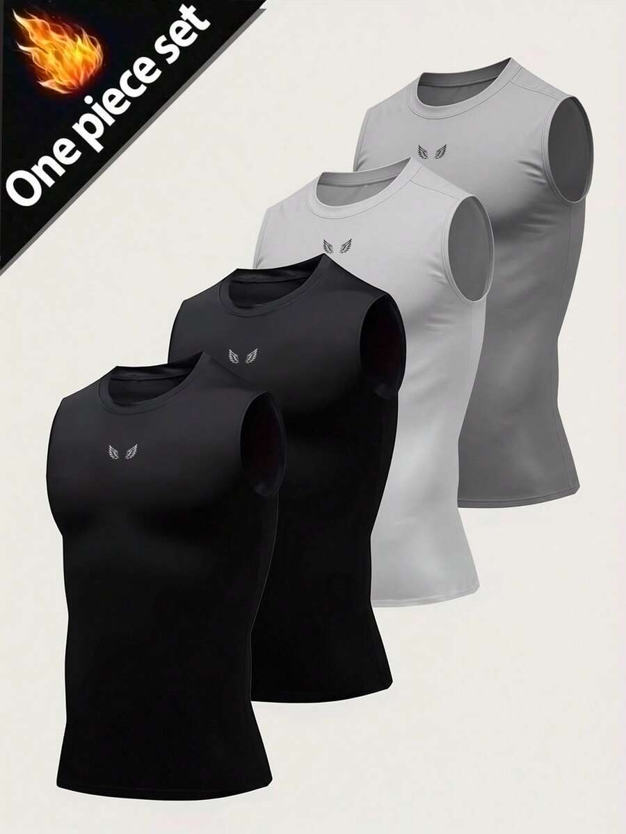 Manfinity Sport Corelite Áo thun ba lỗ nam cổ tròn in hình cánh chim, kiểu dáng thường ngày, thích hợp cho tập luyện thể thao hoặc tập luyện. - màu đen - Xem 1