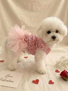 PETSIN 1pc Pet Universal Valentine's Day Sequin Mesh Princess Dress Dog Apparel