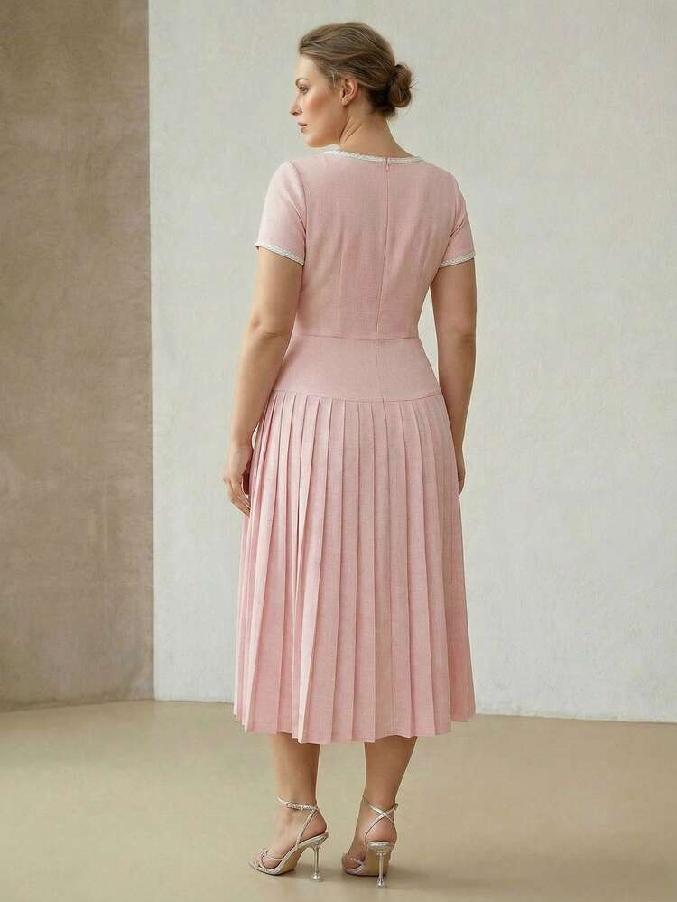 VESTIDO PLISADO CON RIBETE DE CONTRASTE PARA MUJER TALLA GRANDE
