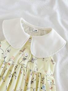 Vintaside Kids Đầm bé gái in hoa, cổ bèo, không tay, kiểu dáng thường ngày. - Màu vàng - Xem 7