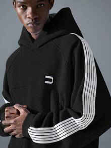 NEON BLANC 男士街頭時尚刺繡黑色針織連帽衫，大廓型街頭穿搭，復古 Y2K 寬鬆街頭風，適合度假 - 黑色 - 查看 4