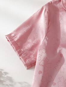 Tween Girls' Pink Bow Print Short Sleeve Top & Bottom Pajama Set - Pink - View 4