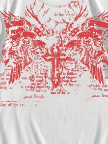 ROMWE MEN Goth Spring/Summer Casual Graphic White Men'S Letter & Graphic Print Round Neck Short Sleeve T-Shirt - White - View 3