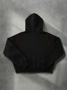 ROMWE MEN 男士复古撞色拼接连帽衫，带毛领 - 黑色 - 查看 3