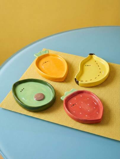 Joivida Prato de Petiscos Cerâmico com 4 Peças - Design Fofo de Frutas em Desenho Animado (Fatias de Laranja, Abacate, Morango, Milho) Para Sobremesas, Molhos, Sushi e Temperos - Louça Cerâmica para Alimentos para Festas e Decoração Doméstica, Decoração de Mesa de Feriado | Prato de Petiscos Vibrante | Louça Durável