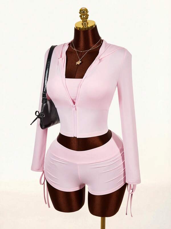 Amplova 2026 New Basic 3 Pieces Set, Sporty Outerwear, Casual Waist-Cinched Women Outfit