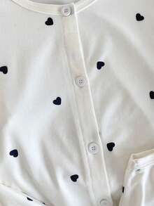 3件套少女休闲黑色爱心印花双面抓绒吊带背心、圆领抽绳外套和短裤家居服套装 - 杏色 - 查看 6