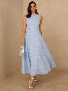 Enchnt Women's Elegant Waist Cinched Embroidered Dress, Suitable For Parties And Events - Blue - View 5