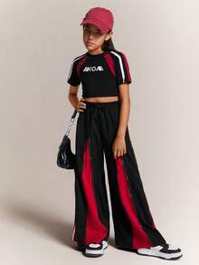 Radiana Tween Girl Spring/Summer Streetwear Red Baggy High Waisted Wide Leg Pants - Multicolor - View 4