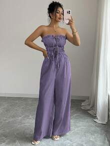 Elenzga 女士夏季休闲条纹抹胸连体裤 - 随机花卉图案 - 彩色 - 查看 4