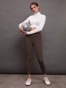 Activina 女士纯色休闲运动紧身裤 - 咖啡棕 - 查看 5