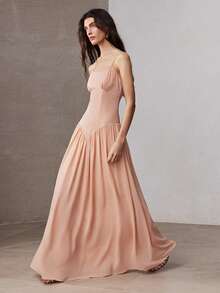 ZEYLAH 2pcs Romantic Ruffle Trim Camisole Maxi Dress, Spring - Coral Pink - View 6