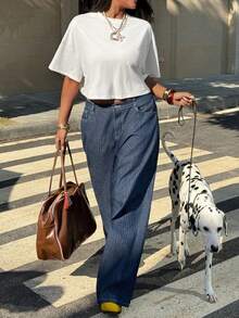 SHEIN EZwear 大碼素色落肩T恤 - 白色 - 查看 5