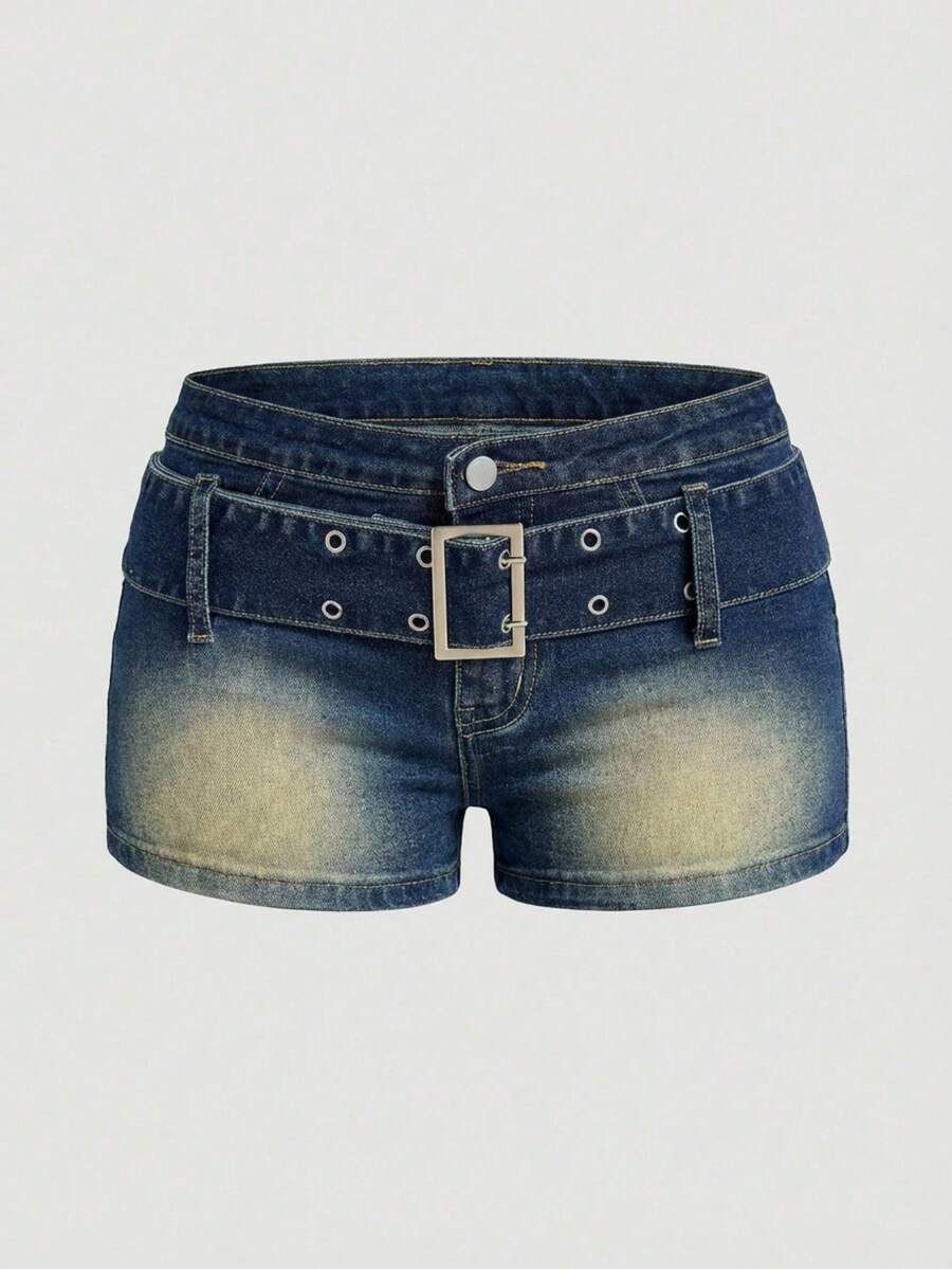Sweetra Women's Retro Vintage Fitted Sexy Denim Shorts With Belt - Dark Wash - View 1