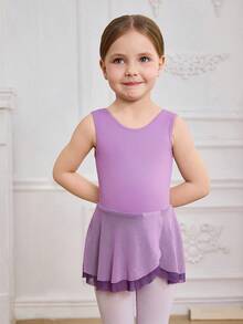 Young Girls Sleeveless Purple Ballet Dress, High Stretch Smooth Fabric With Soft Mesh Skirt Layer, Suitable For Ballet Performance, Competition, And Training - Purple - View 4