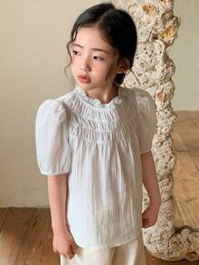 DAZY Young Girls Lace Patchwork Loose Puff Sleeve Blouse, Korean Style - White - View 6