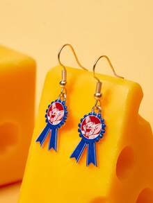 TOM & JERRY X SHEIN Cartoon Element Printed Zinc Alloy Stud Earrings, Luxurious Niche, Casual Chic, Suitable For Various Parties, Concerts, Festivals - Blue - View 3