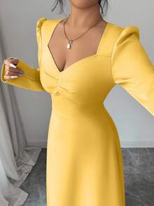 Modelyn Women's Puff Sleeve A-Line Dress - Yellow - View 4