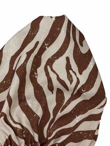 SHEIN Frenchy Plus Size Casual Vacation Fringe Zebra Print Shorts - Brown - View 3