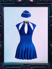 Fantasy Costume Fantasy Costume 2pcs Sexy Stewardess/Office Lady/Maid Uniform, Charming Outerwear For Bar, Party, Women - Blue - View 7