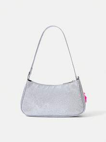 THE POWERPUFF GIRLS X SHEIN 女士时尚简约个性化百搭甜美酷女孩卡通蓝色星星铆钉单肩包，返校季 - 銀色 - 查看 4