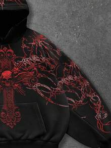 ROMWE MEN Goth 男士街头时尚骷髅印花宽松连帽衫 - 黑色 - 查看 3
