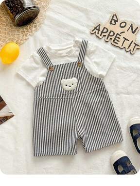 Neonato maschio, body casual con motivo a righe e stampa di cartoni animati carini