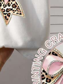 Young Girl Casual Minimalist Fashion Short Sleeve Leopard Print Bow Design Pattern Round Neck T-Shirt, Lightweight & Comfortable, Suitable For Spring/Summer, Casual Street, Outdoor, School, Party, Gift - Multicolor - View 5