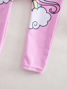 SHEIN Sparklyn Adorable Unicorn Print Long-Sleeved And Long-Legged Swimsuit For Baby Girls, Available In Pink And Fuchsia Colors. Perfect For Summer And Vacation Wear, This Toddler Beachwear Set Also Includes Sun Protection Options. Features Include Unicorn Print, Long Sleeves, And Cartoon Print. - Hot Pink - View 7