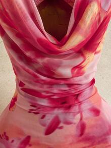 Soleia 女士性感浪漫度假露背系带拼接罩杯金属花卉装饰深V连衣裙，适合海滩、邮轮、城市度假、约会、音乐节，波西米亚风格 - 粉色 - 查看 3