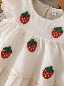 SHEIN Playful Pals 女婴牛仔连衣裙，饰有3D立体花朵图案，可爱时尚，适合春夏穿着。 - 彩色 - 查看 5