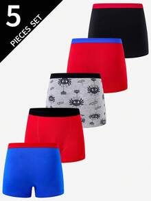 5 chiếc/gói Quần lót cotton in hình nhện dễ thương, thoải mái cho bé trai, nhiều màu - Nhiều màu - Xem 3