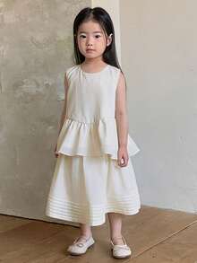 DAZY Toddler Girls' Round Neck Ruffle Trim Sleeveless Shirt & Skirt 2-Piece Set Spring - Yellow - View 5