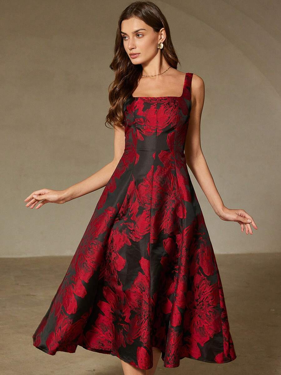 Revavyn 时尚设计优雅百搭通勤休闲提花无袖连衣裙 - 彩色 - 查看 1