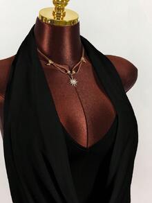 Amplova Women's Plunging Neck Double Layer Side Ruched Backless Halter Top Summer Clothes Women - Black - View 9