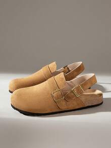 Solecia Women's New Half-Pack Slippers, Made Of Imitation Suede Suede Material, With A Heel Belt Design, Are Comfortable And Versatile, Suitable For Home Or Out Shopping. - dark brown - View 2