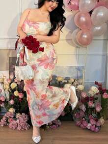SHEIN CovetEZ Váy ôm in họa tiết tie-dye thanh lịch cỡ lớn, phù hợp cho mùa xuân và mùa thu - Màu vàng ngỗng - Xem 6