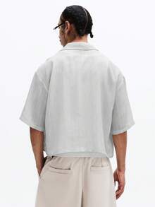 SUMWON 短袖纽扣衬衫，带胸袋，休闲办公夏季轻薄翻领上衣，商务休闲周末宽松版型 - 淺灰色 - 查看 2