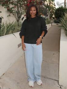 Tyla Gomez Women's Loose Fit V-Neck Long Sleeve Knitted Black Sweater, Autumn/Winter,Tops For School - Black - View 5