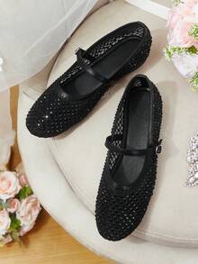 CUCCOO HITCHD Women's Fashionable & Elegant Rhinestone Decor Buckle Flats - Black - View 5