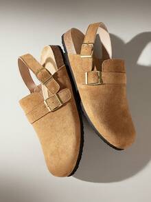 Solecia Women's New Half-Pack Slippers, Made Of Imitation Suede Suede Material, With A Heel Belt Design, Are Comfortable And Versatile, Suitable For Home Or Out Shopping. - dark brown - View 5