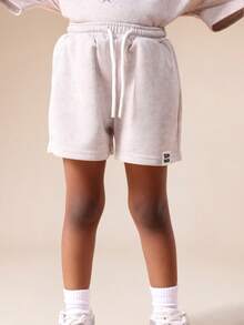 SUMWON Girls Washed Oversized T-Shirt And Shorts Co-Ord Set With Star Print Text Design Summer Casual Outfit Vacation - Black - View 5