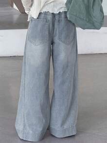 Dazy Kids Tween Girls' Casual Washed High Waist Wide Leg Jeans