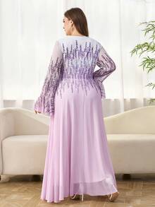 Ellevyn Đầm dài tay xòe thanh lịch cỡ lớn - Màu tím - Xem 10