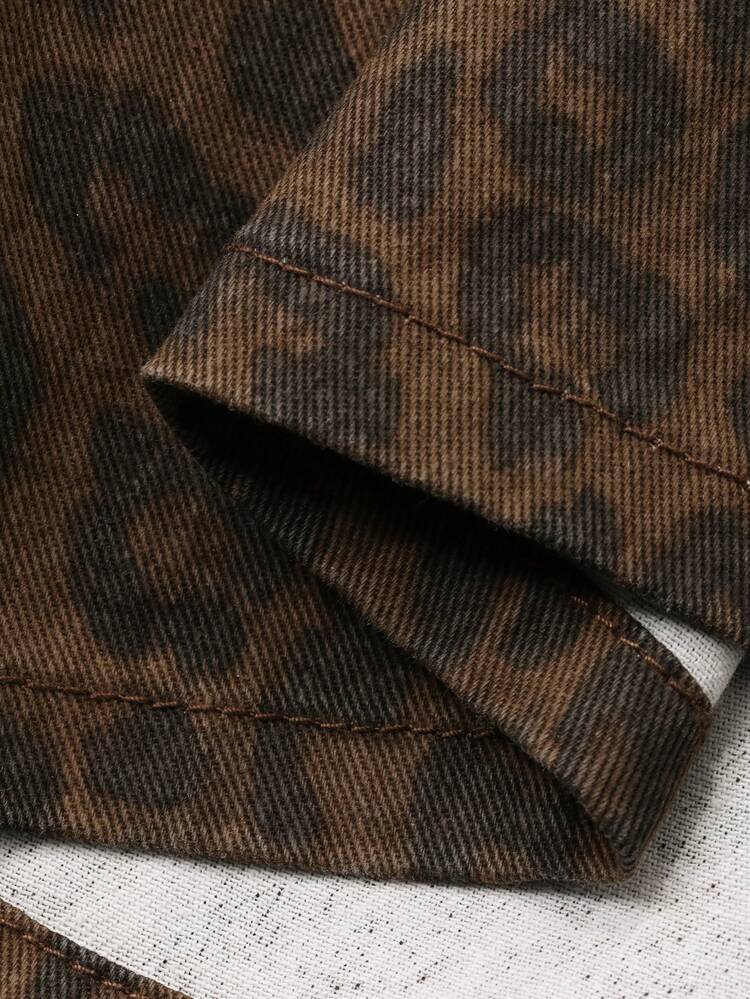 Loose Casual Vacation Style Brown Leopard Print Butterfly Women Denim Jacket And Coat, Spring/Summer