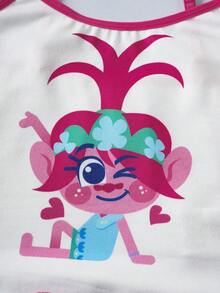 SHEIN Trolls Tween Girl Cute Cartoon Pattern Contrast Trim Lettuce Trim Cami Top And Boxy Briefs Bra And Panty Set - Pink - View 6